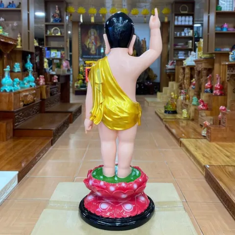 Tôn Tượng Đản Sanh 78cm Áo Vàng Vẽ Sen Hồng Nhựa Composite Mới có hoả tốc
