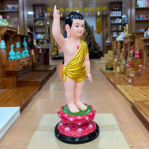 Tôn Tượng Đản Sanh 78cm Áo Vàng Vẽ Sen Hồng Nhựa Composite Mới có hoả tốc
