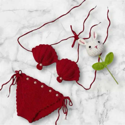 Bikini len handmade sò đỏ bé gái