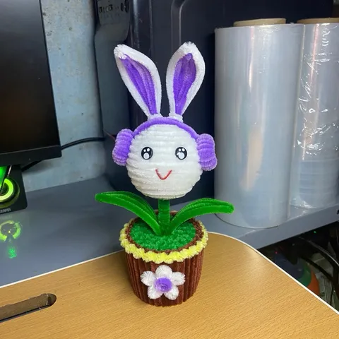 Chậu hoa thỏ mini kẽm nhung.Hoa thỏ cành handmade