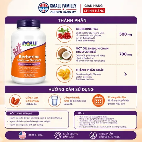 Viên Uống Hỗ Trợ Đường Huyết NOW Foods Berberine Glucose Support
