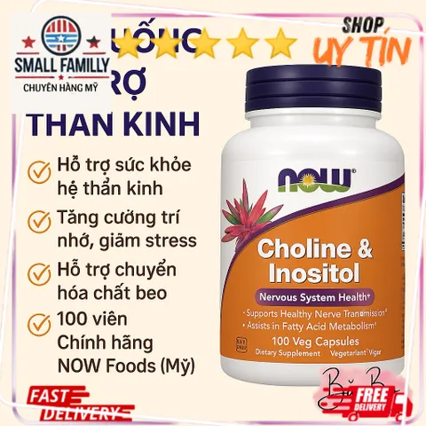 Viên uống Choline & Inositol NOW – Hỗ trợ thần kinh, trí nhớ, giảm stress | Chính hãng Mỹ SmallFamily