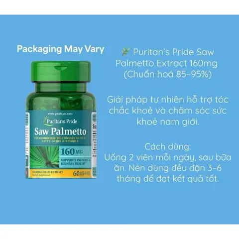 Viên Uống Hỗ Trợ Tuyến Tiền Liệt Saw Palmetto Puritan's Pride 160mg (60 Viên)