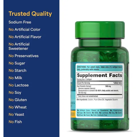 Viên Uống Hỗ Trợ Tuyến Tiền Liệt Saw Palmetto Puritan's Pride 160mg (60 Viên)