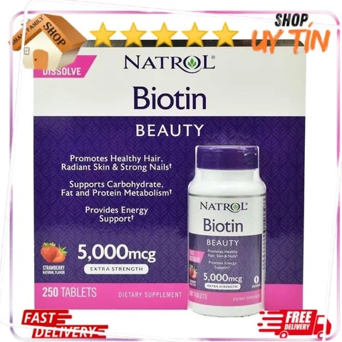 Viên ngậm hương dâu Natrol Biotin Beauty Extra - Small Family 826898