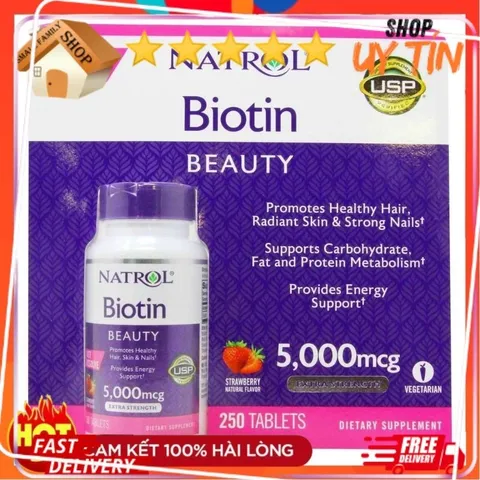 Viên ngậm hương dâu Natrol Biotin Beauty Extra - Small Family 826898