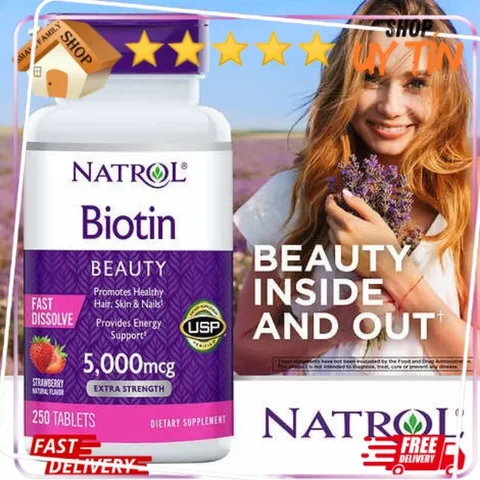 Viên ngậm hương dâu Natrol Biotin Beauty Extra - Small Family 826898