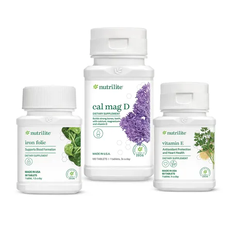 Bộ Dinh Dưỡng Hỗ Trợ Sức Khỏe Phụ Nữ (TP BVSK Nutrilite Vitamin E, TP BVSK Nutrilite Cal Mag D, TPBVSK Nutrilite Iron Folic) Mã hàng hóa: 304043