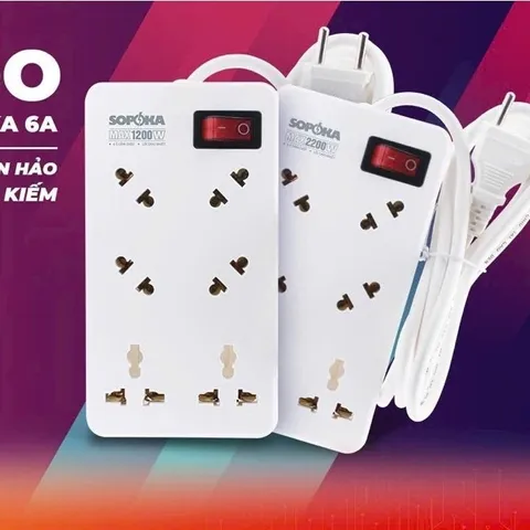 Ổ cắm điện 6 lỗ chéo lõi chịu nhiệt 2200W 6A2 SOPOKA