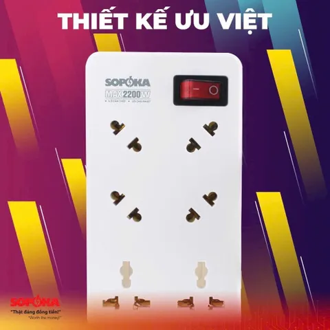 Ổ cắm điện 6 lỗ chéo lõi chịu nhiệt 2200W 6A2 SOPOKA