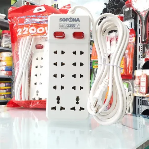 Ổ Cắm Điện Đa Năng 10 Lỗ Sopoka Chịu Tải 2200W, 2 Công Tắc Nguồn Độc Lập, Chịu Nhiệt, Chống Va Đập - Model 10Y0 - 10Y6