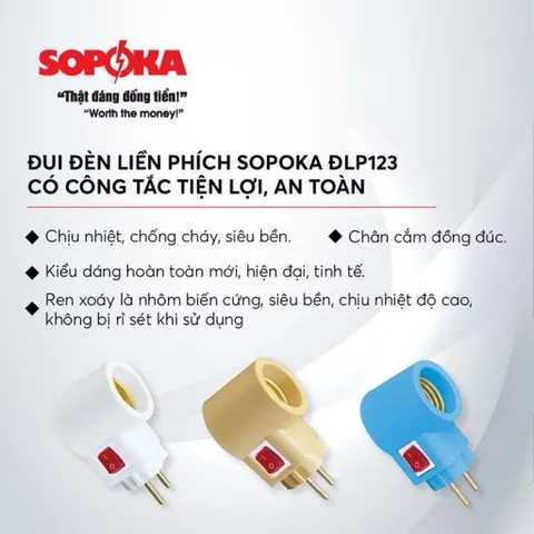 Đui Đèn Liền Phích ĐLP SOPOKA - Công Tắc Tiện Lợi, An Toàn - Chịu Nhiệt, Chống Cháy, Chống Vỡ