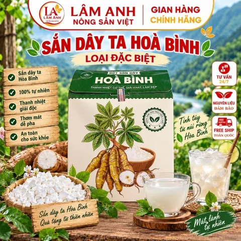 1Kg Bột Sắn Dây Ta Hòa Bình (LOẠI ĐẶC BIỆT) Nguyên Chất 100% – Tinh Bột Sắn Dây Tự Nhiên Pha Uống Thanh Mát, Nấu Chè