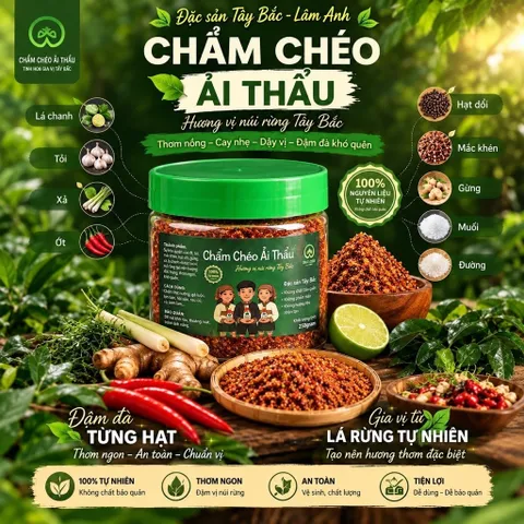 Chẩm Chéo Ải Thẩu Đặc Sản Tây Bắc (Hũ 250G) - Gia Vị Mắc Khén, Hạt Dổi, Ớt, Tỏi, Lá Chanh, Thơm Ngon Đậm Vị, Ướp Chấm