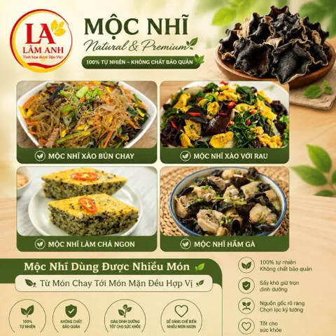 100g Mộc Nhĩ Rừng Khô (Nấm Mèo) Hàng Loại 1, Nguyên Tai, Dạng Sợi Có Đủ, Nở To Dày Thịt, Giòn Ngọt Đạt Chuẩn