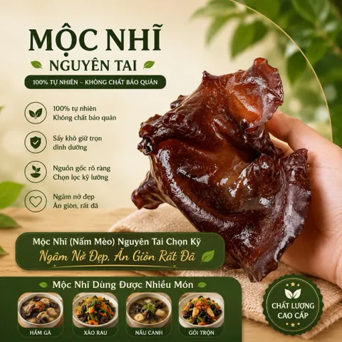 100g Mộc Nhĩ Rừng Khô (Nấm Mèo) Hàng Loại 1, Nguyên Tai, Dạng Sợi Có Đủ, Nở To Dày Thịt, Giòn Ngọt Đạt Chuẩn