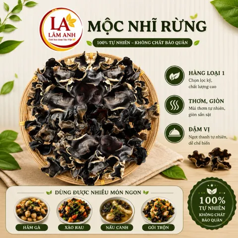 100g Mộc Nhĩ Rừng Khô (Nấm Mèo) Hàng Loại 1, Nguyên Tai, Dạng Sợi Có Đủ, Nở To Dày Thịt, Giòn Ngọt Đạt Chuẩn