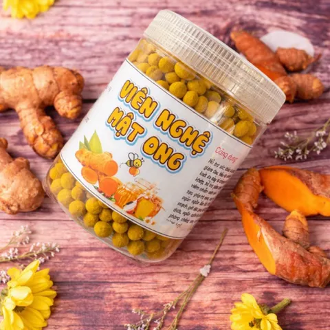 Viên Tinh Bột Nghệ Mật Ong Nguyên Chất (Hũ 500g) Đẹp Da Chống Lão Hoá Làm Sáng Da, Hỗ Trợ Tiêu Hóa Tốt