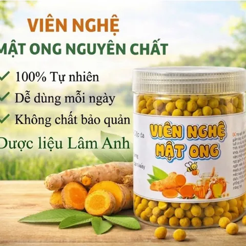 Viên Tinh Bột Nghệ Mật Ong Nguyên Chất (Hũ 500g) Đẹp Da Chống Lão Hoá Làm Sáng Da, Hỗ Trợ Tiêu Hóa Tốt