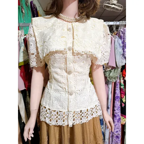 Áo ren  vai thủy thủ vải cao cấp - kiểu dáng peplum, ôm đáp vai Hàng có sẵn giao ngay