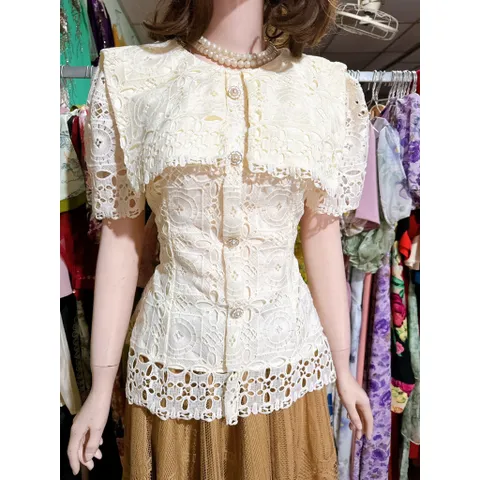 Áo ren  vai thủy thủ vải cao cấp - kiểu dáng peplum, ôm đáp vai Hàng có sẵn giao ngay