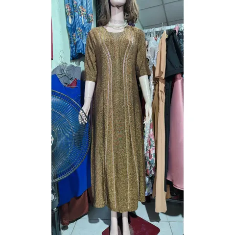 Đầm MAXI trung niên dự tiệc sang trọng vải nhũ ánh kim cao cấp tặng mẹ co giãn tốt bigsize dưới 80kg mặc đẹp Giá 420k