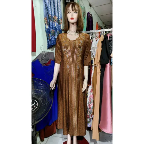 Đầm MAXI trung niên dự tiệc sang trọng vải nhũ ánh kim cao cấp tặng mẹ co giãn tốt bigsize dưới 80kg mặc đẹp