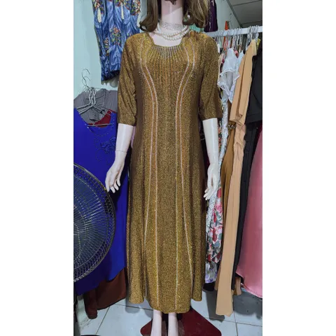 Đầm MAXI trung niên dự tiệc sang trọng vải nhũ ánh kim cao cấp tặng mẹ co giãn tốt bigsize dưới 80kg mặc đẹp Giá 420k