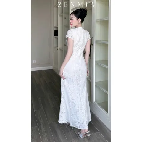 Đầm Dự Tiệc Ren Cổ Cao Tay Hến Dáng dài Sang Trọng Thanh Lịch Hàng có sẵn giao ngay Đúp lót 2 lớp Màu trắng lót kem