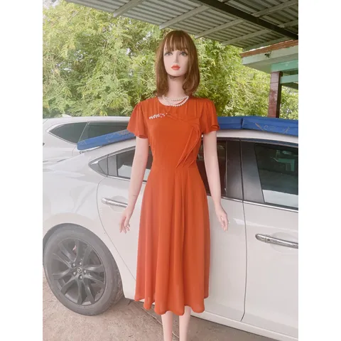 Đầm đính ngọc  Màu cam  Giá 320k Hàng có sẵn giao ngay chất liệu chifffon 2 lớp Hàng cao cấp