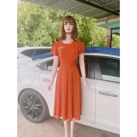 Đầm đính ngọc  Màu cam  Giá 320k Hàng có sẵn giao ngay chất liệu chifffon 2 lớp Hàng cao cấp