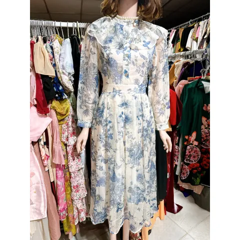 Đầm họa tiết xanh cổ bèo đi làm đi chơi , du lịch siêu đẹp, hàng thiết kế cao cấp Giá 290k Hàng có sẵn giao ngay