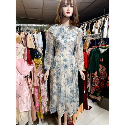 Đầm họa tiết xanh cổ bèo đi làm đi chơi , du lịch siêu đẹp, hàng thiết kế cao cấp Giá 290k Hàng có sẵn giao ngay