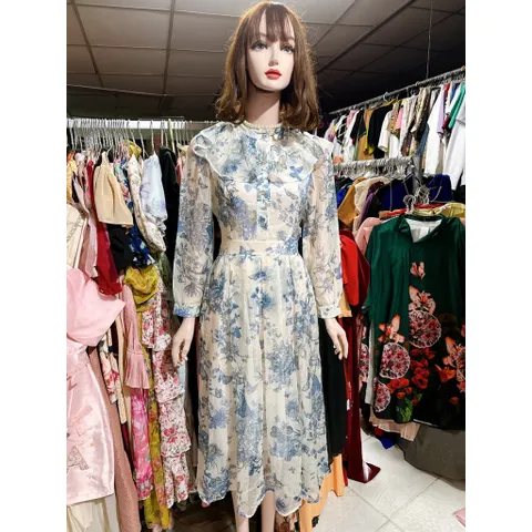 Đầm họa tiết xanh cổ bèo đi làm đi chơi , du lịch siêu đẹp, hàng thiết kế cao cấp Giá 290k Hàng có sẵn giao ngay