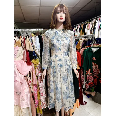 Đầm họa tiết xanh cổ bèo đi làm đi chơi , du lịch siêu đẹp, hàng thiết kế cao cấp Giá 290k Hàng có sẵn giao ngay