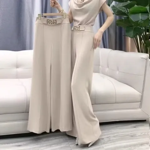 Quần Ống Rộng sang trọng Giá 290k Hàng cao cấp Màu nude Size SML mặc đẹp Phía trước đai, phía sau bo chun co giãn dễ mặc
