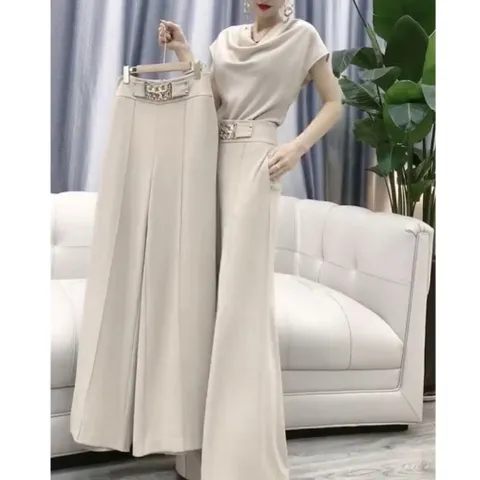 Quần Ống Rộng sang trọng Giá 290k Hàng cao cấp Màu nude Size SML mặc đẹp Phía trước đai, phía sau bo chun co giãn dễ mặc