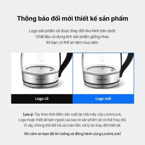 Ấm đun nước dùng điện bằng thủy tinh, thương hiệu Lock&Lock EJK341 1.8L Hàng có sẵn giao ngay Giá 490k