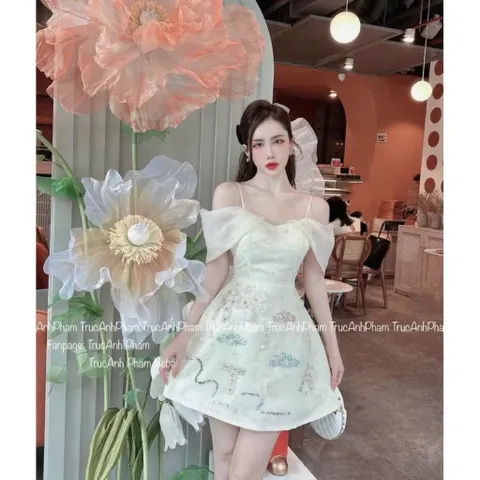 Đầm đính kết cao cấp Hàng y hình chụp  Hàng có sẵn giao ngay XL, eo dưới 80cm mặc đẹp Màu trắng Size SMLXL Giá 450k