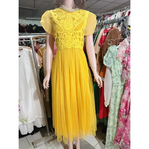 Đầm ren tay cánh tiên che bắp tay dáng dài Đúp lót 2 lớp Màu vàng + xanh mint + tím nhạt Hàng có sẵn giao ngay
