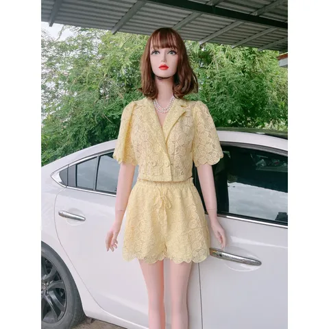 Set ren thiết kế cao cấp. Mềm mịn và mát. Freesize 58kg đổ lại. Hàng có sẵn giao ngay M Màu vàng nhạt Eo quần bo chun