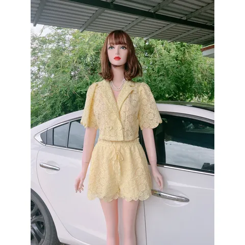 Set ren thiết kế cao cấp. Mềm mịn và mát. Freesize 58kg đổ lại. Hàng có sẵn giao ngay M Màu vàng nhạt Eo quần bo chun