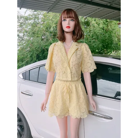 Set ren thiết kế cao cấp. Mềm mịn và mát. Freesize 58kg đổ lại. Hàng có sẵn giao ngay M Màu vàng nhạt Eo quần bo chun