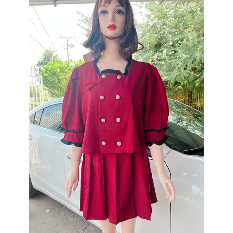 Áo kiểu tiểu thư cổ nhún bèo dáng đẹp +chân váy có lót quần bên trong Hàng dưới 90 kg có size Hàng có sẵn, hàng big size