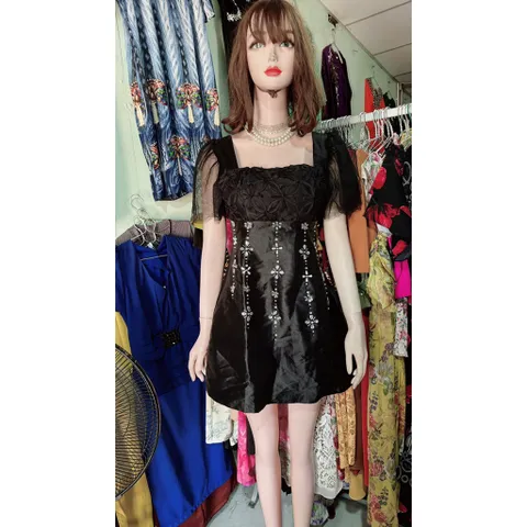 Đầm thiết kế tay lưới phối ren ngực đính đá Chất liệu tapta cao cấp Đá đính kết thủ công Giá 350k Hàng có sẵn giao ngay