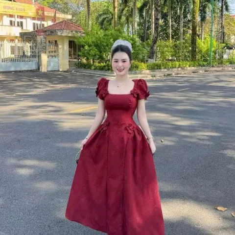 Đầm dáng dài đính hoa tôn dáng, thanh lịch tiểu thư cho nàng dự tiệc, dạo phố, cafe Hàng có sẵn giao ngay Size SML
