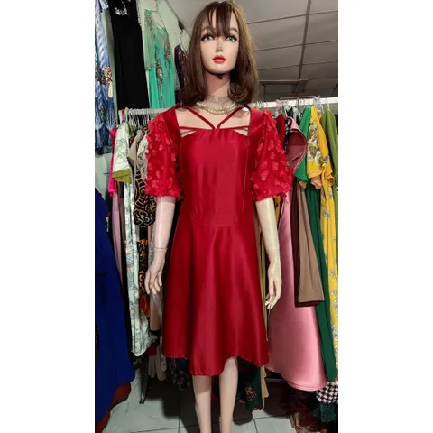 Đầm thiết kế đính kết hoa cổ yếm sang chảnh tiểu thư có big size Gía 390k Hàng có sẵn giao ngay 3XL Dưới 80kg mặc đẹp