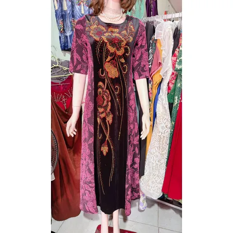 Đầm dạ hội trung niên chất nhũ kim sa ép đá co giãn cực tốt cho mẹ dự tiệc sang trọng bigsize 80KG Giá 420k Hàng ép đá