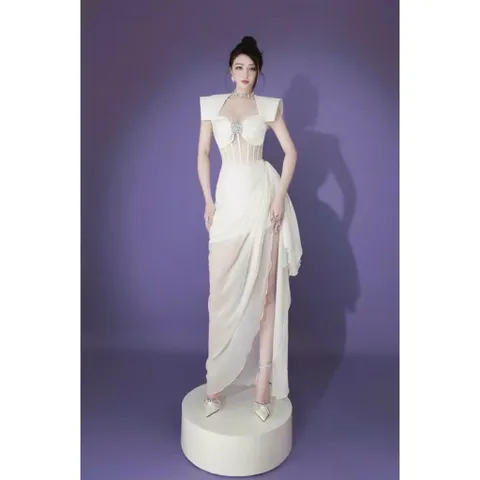 ĐẦM CỔ U XẾP LY PHỐI BÈO ĐÍNH ĐÁ cao cấp Giá 590k, người ta đang bán 8xx Màu trắng Hàng có sẵn giao ngay Size SM