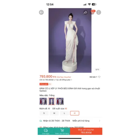 ĐẦM CỔ U XẾP LY PHỐI BÈO ĐÍNH ĐÁ cao cấp Giá 590k, người ta đang bán 8xx Màu trắng Hàng có sẵn giao ngay Size SM